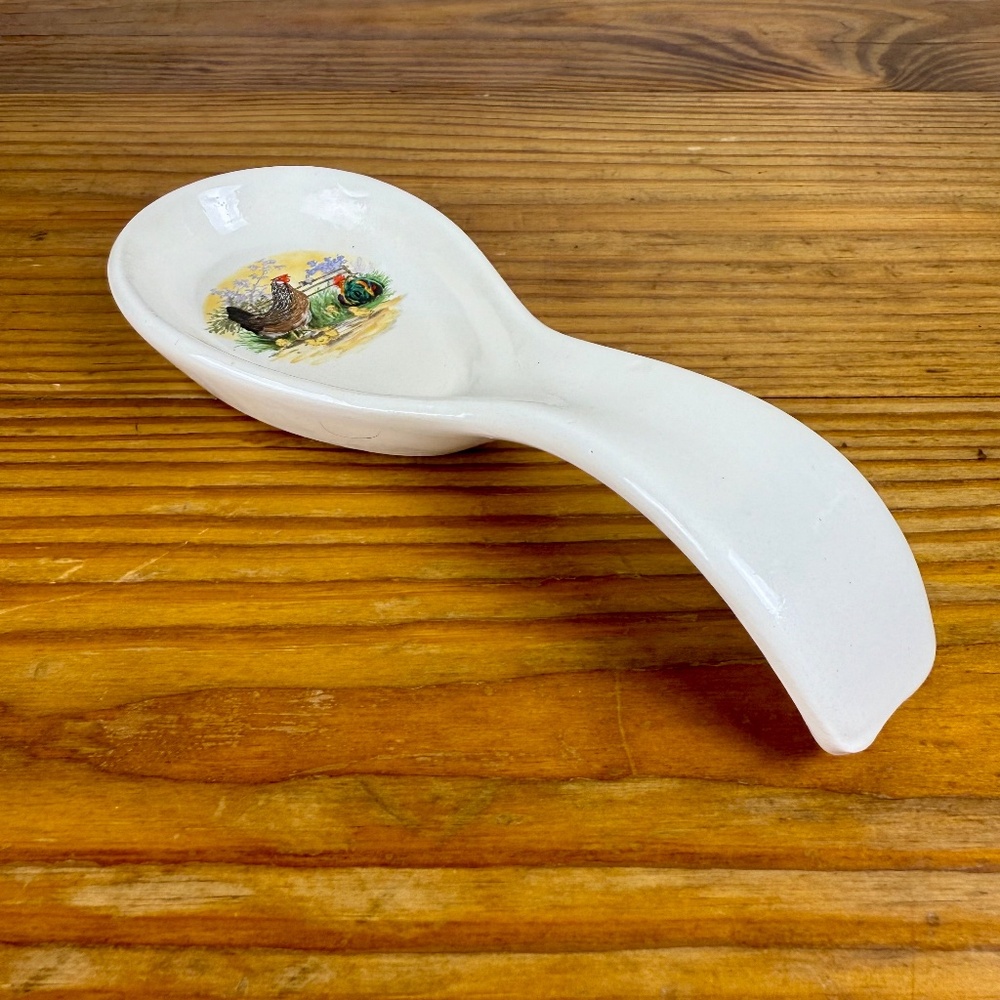 Vintage Farmhouse Rooster & Hen Spoon Rest | Ceramic Kitchen Decor
